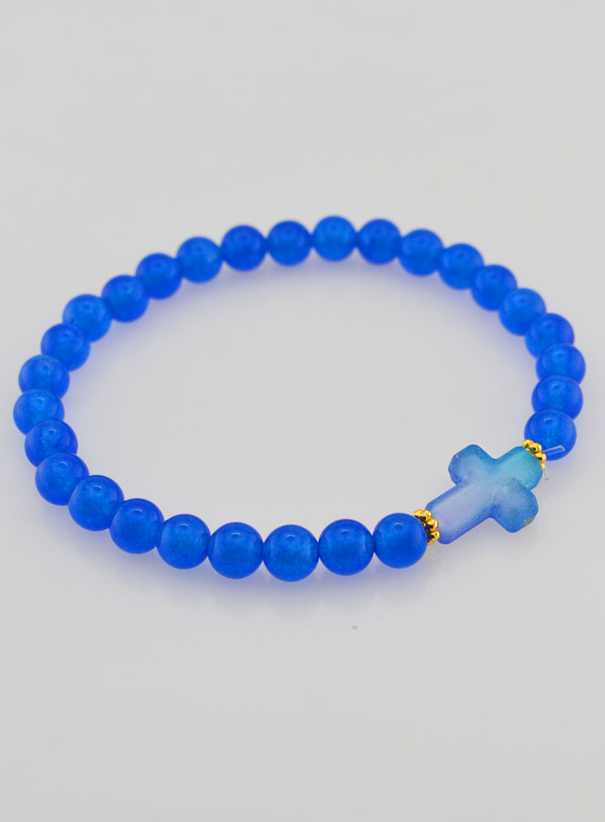 Bracciale Religioso Croce e Giada - Blu (pic 4)
