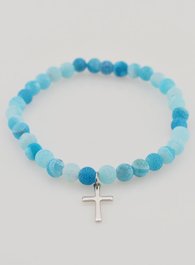 Bracciale Religioso Croce e Agata - Blu (pic 2)