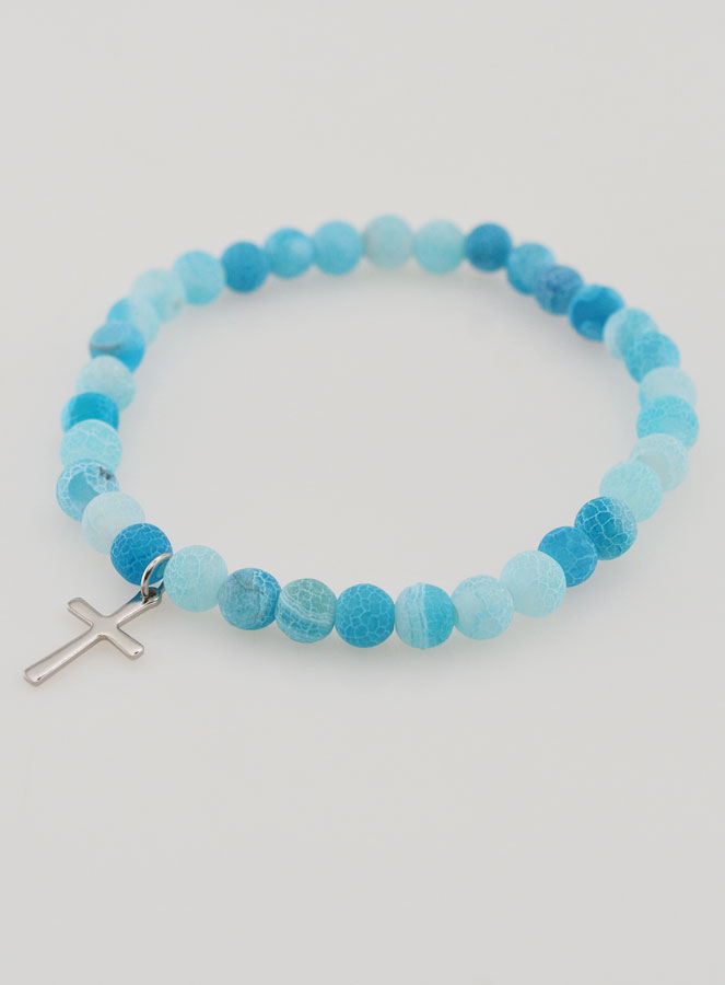 Bracciale Religioso Croce e Agata - Blu (pic 3)