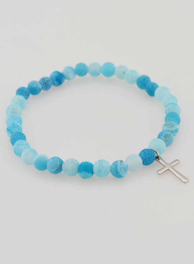 Bracciale Religioso Croce e Agata - Blu (pic 4)