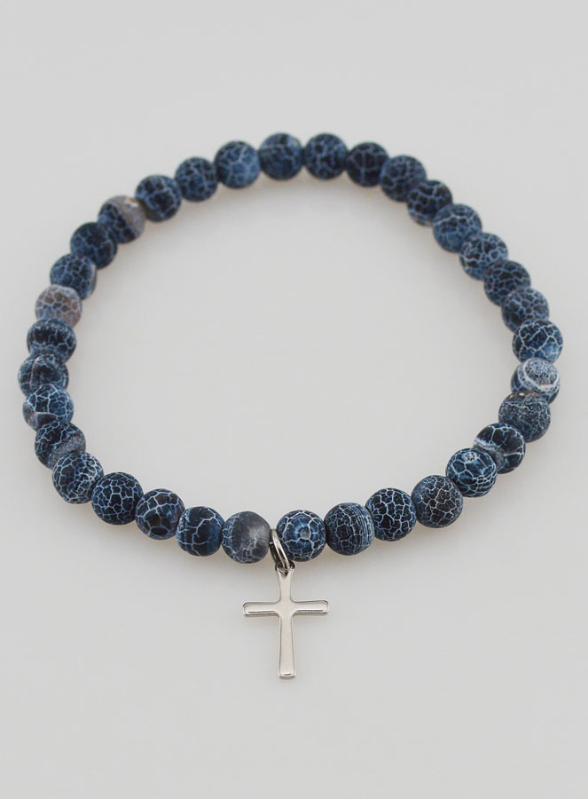 Bracciale Religioso Croce e Agata - Nero (pic 2)