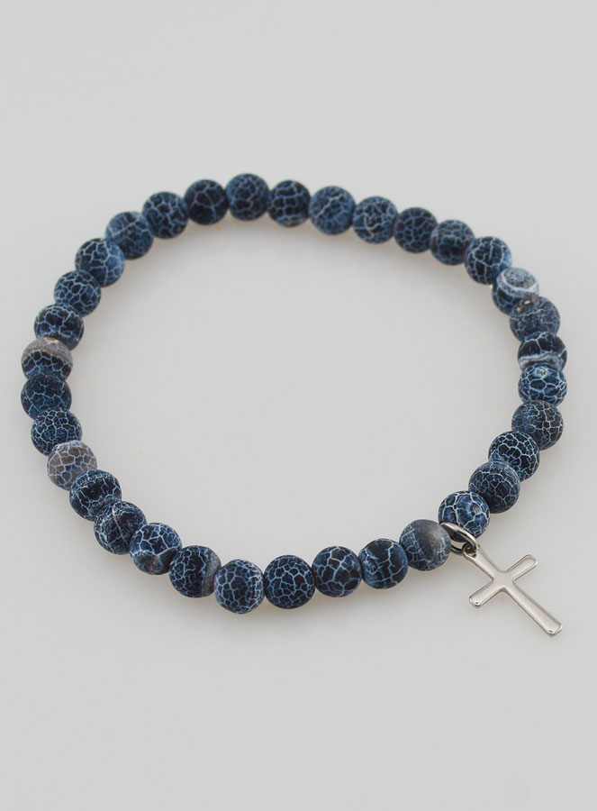 Bracciale Religioso Croce e Agata - Nero (pic 3)