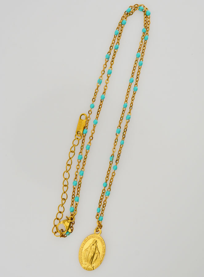 Collana Perlata Medaglia Miracolosa - Turchese (pic 2)