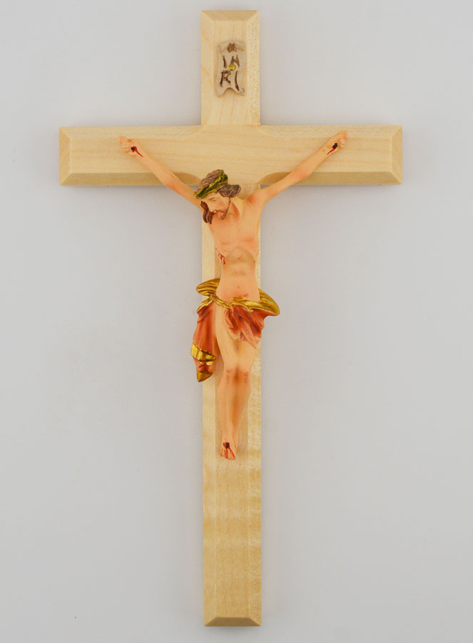 Crocifisso in Tiglio & Cristo Panno Rosso - 18 cm (pic 1)