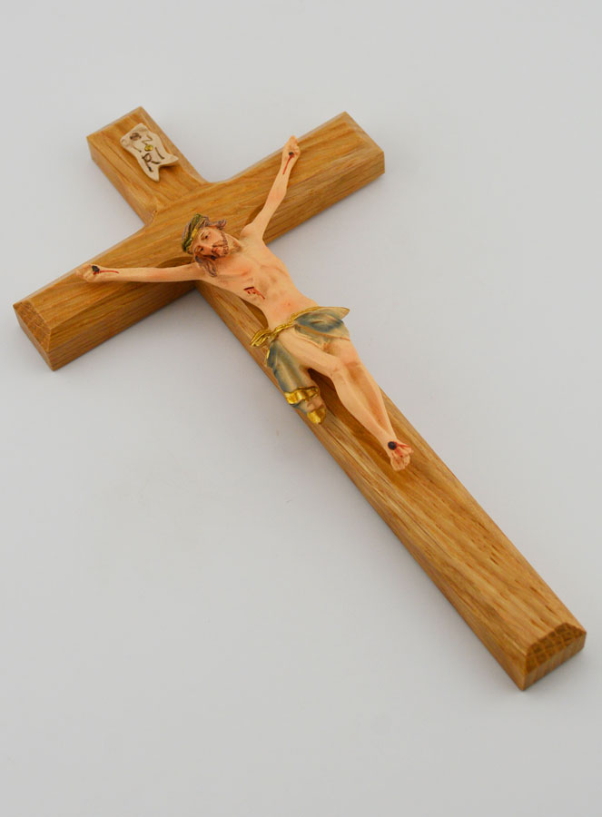 Crocifisso in Tiglio & Cristo Panno Blu - 18 cm (pic 3)