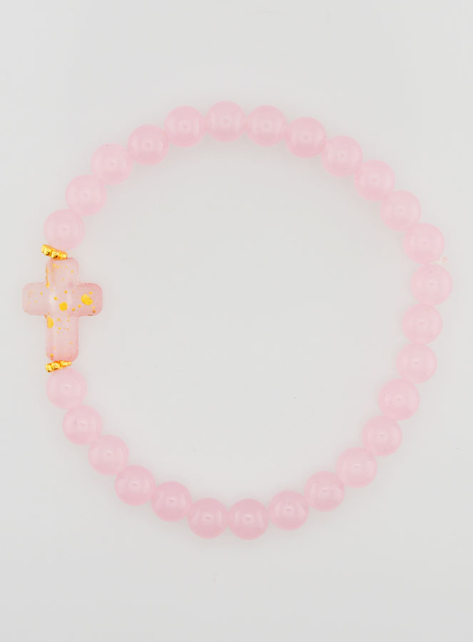 Bracciale Religioso Croce e Giada Rosa (pic 1)