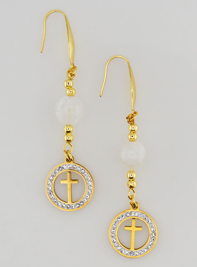 Orecchini Religiosi - Pietra di Luna e Croce (pic 1)