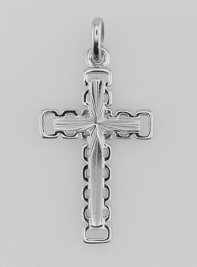 Ciondolo Croce Scolpita & Traforata in Argento (pic 1)