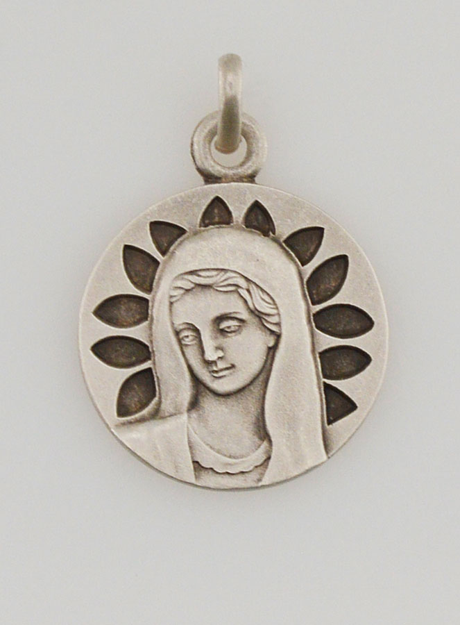 Medaglia Madonna con Petali in Argento - 16mm (pic 1)