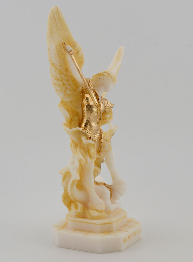 Statua San Michele in Alabastro Dipinto - 12cm (pic 3)