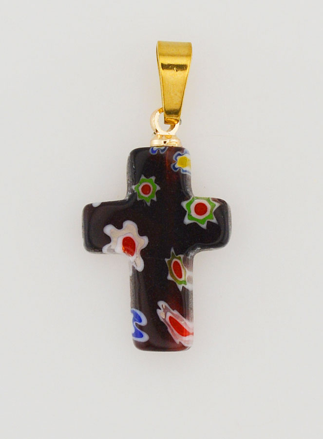 Ciondolo Croce Artigianale in Vetro - Nero (pic 1)