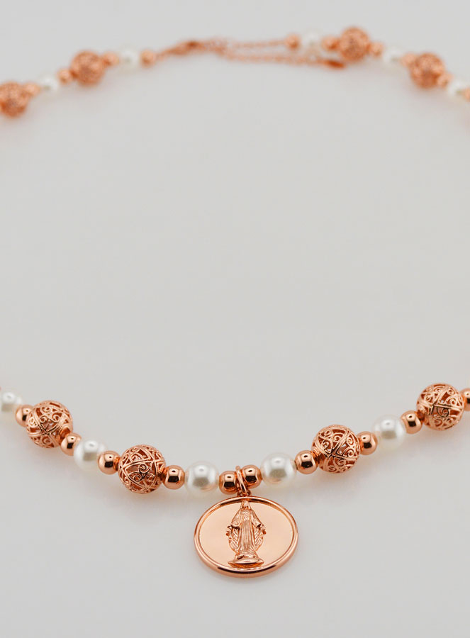 Collana Religiosa con Perle & Medaglia Maria (pic 2)