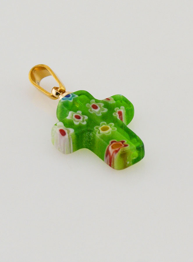 Ciondolo Croce Artigianale in Vetro - Verde (pic 3)
