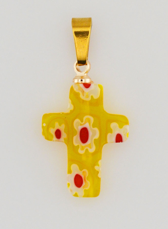 Ciondolo Croce Artigianale in Vetro - Giallo (pic 1)