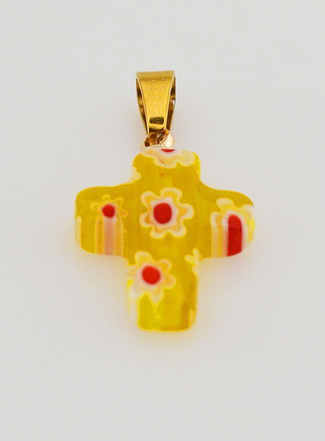 Ciondolo Croce Artigianale in Vetro - Giallo (pic 2)