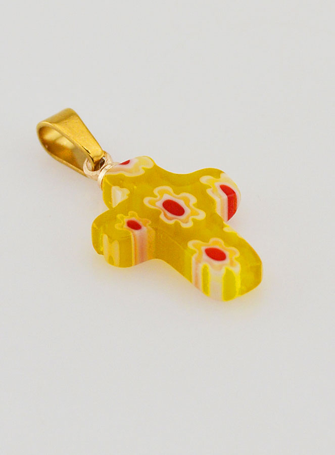 Ciondolo Croce Artigianale in Vetro - Giallo (pic 3)