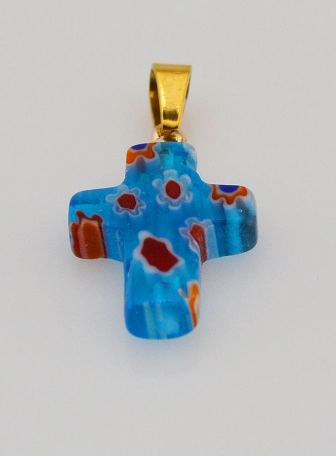 Ciondolo Croce Artigianale in Vetro - Blu Turchese (pic 2)