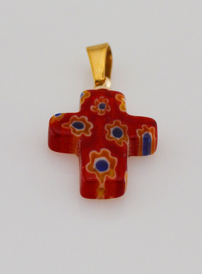 Ciondolo Croce Artigianale in Vetro - Rosso (pic 2)