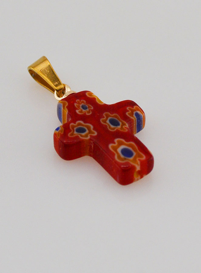 Ciondolo Croce Artigianale in Vetro - Rosso (pic 3)
