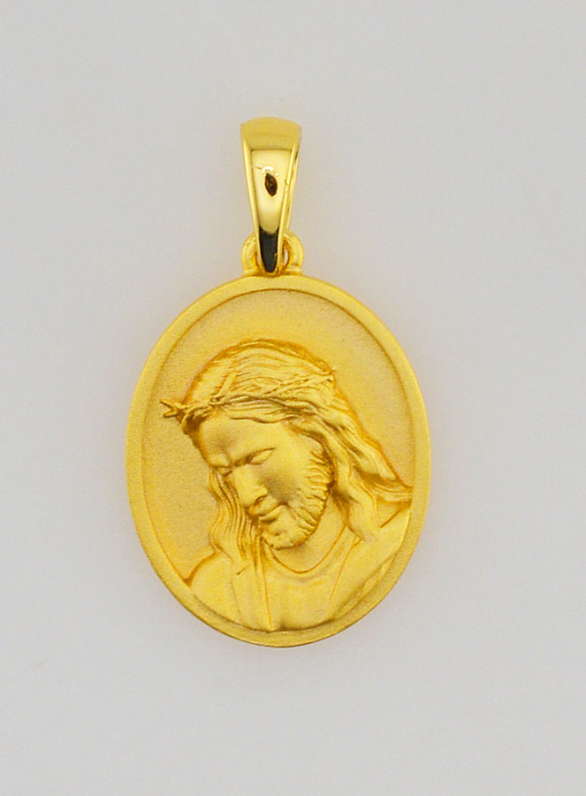 Medaglia di Gesù in Argento Dorato 18k - 16mm (pic 1)