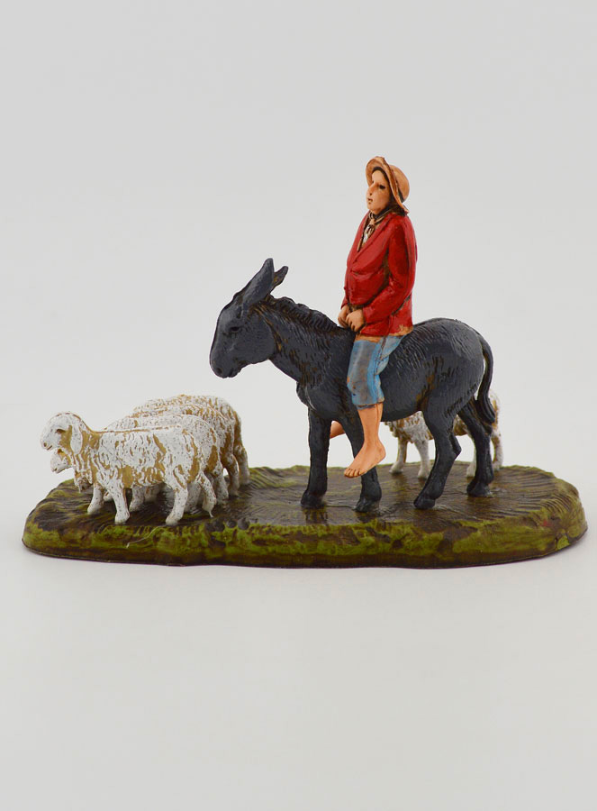 Statuina Santon Pastore con Asino & Pecore - 6cm (pic 1)