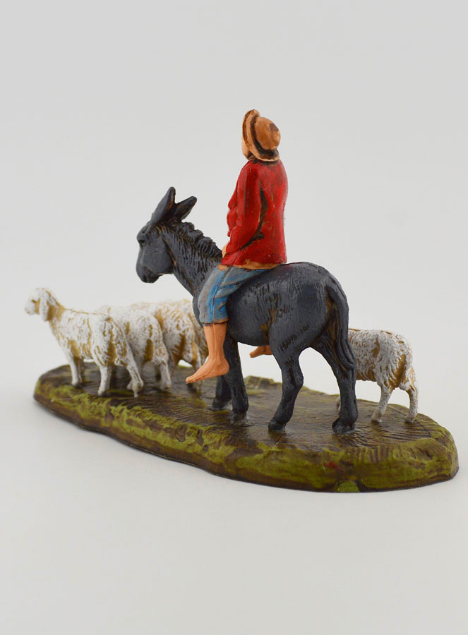 Statuina Santon Pastore con Asino & Pecore - 6cm (pic 2)