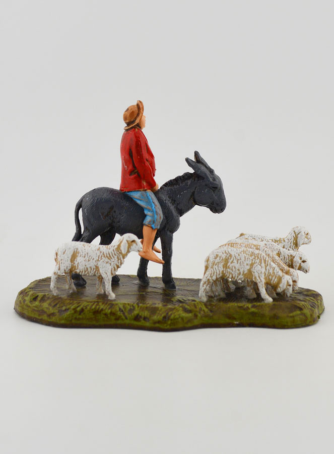 Statuina Santon Pastore con Asino & Pecore - 6cm (pic 4)