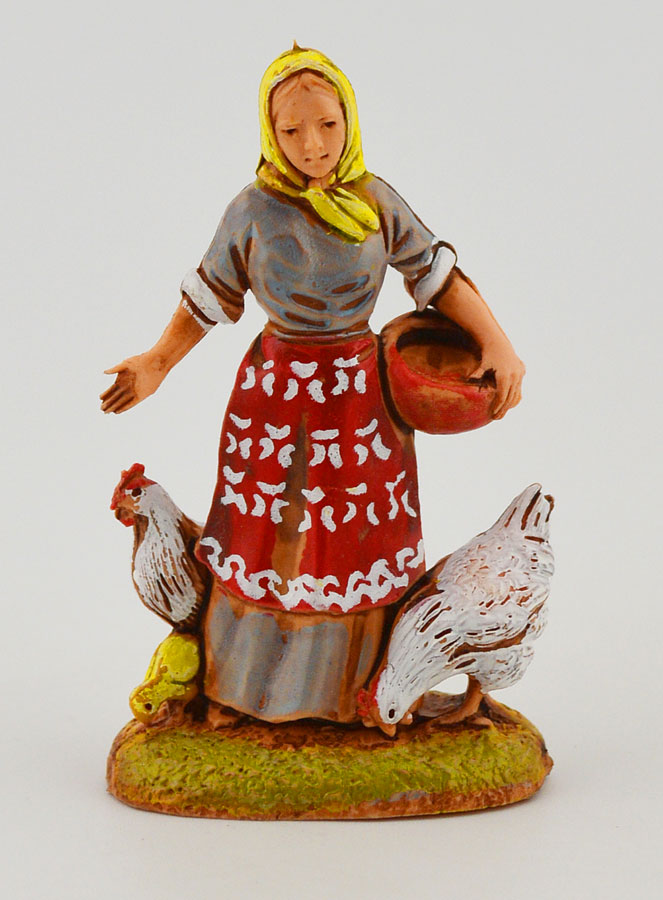 Santon Contadina con Galline - 6cm (pic 1)