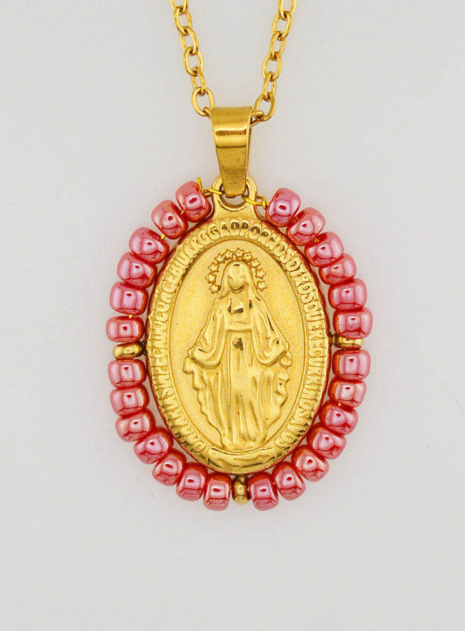 Medaglia Miracolosa + Catenina - Perline Rosa (pic 1)