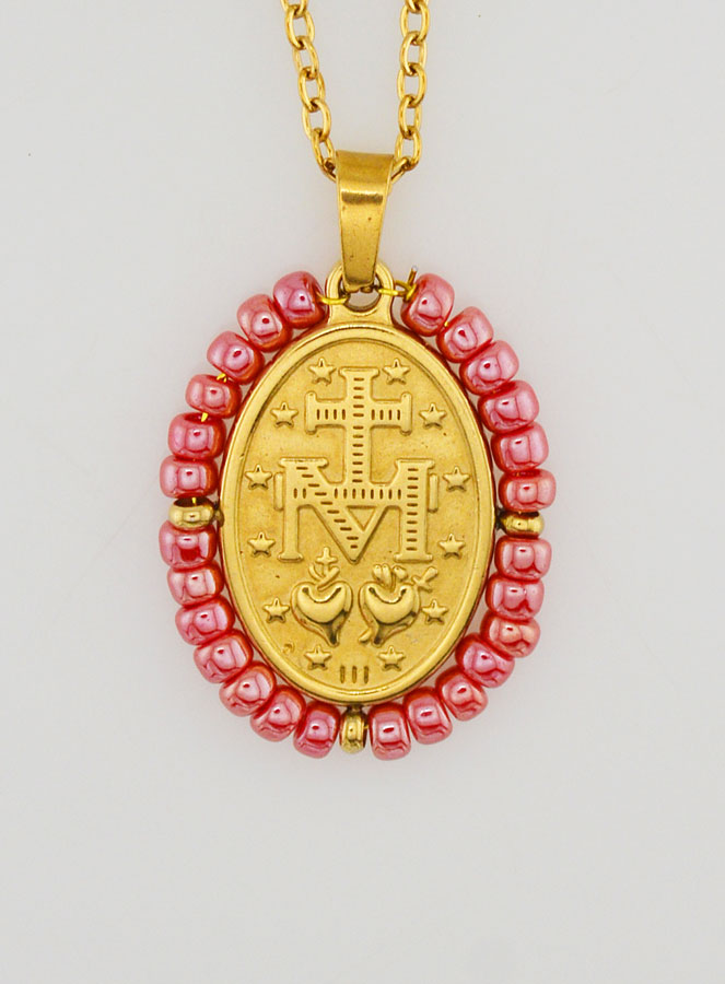 Medaglia Miracolosa + Catenina - Perline Rosa (pic 2)