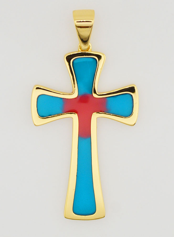 Pendente Croce 4cm - Blu e Rosso (pic 1)