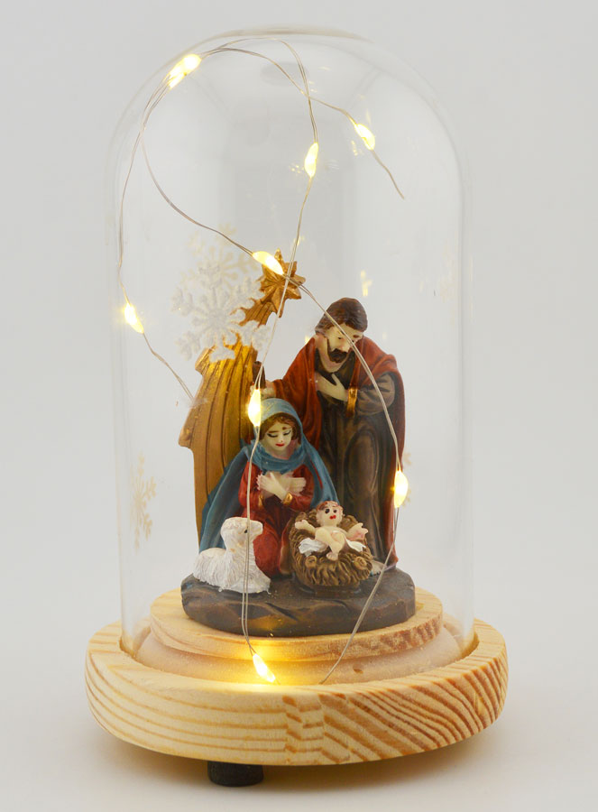 Natività Luminosa Sotto Campana di Vetro - 13cm (pic 1)