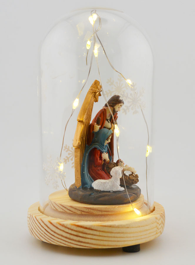 Natività Luminosa Sotto Campana di Vetro - 13cm (pic 3)