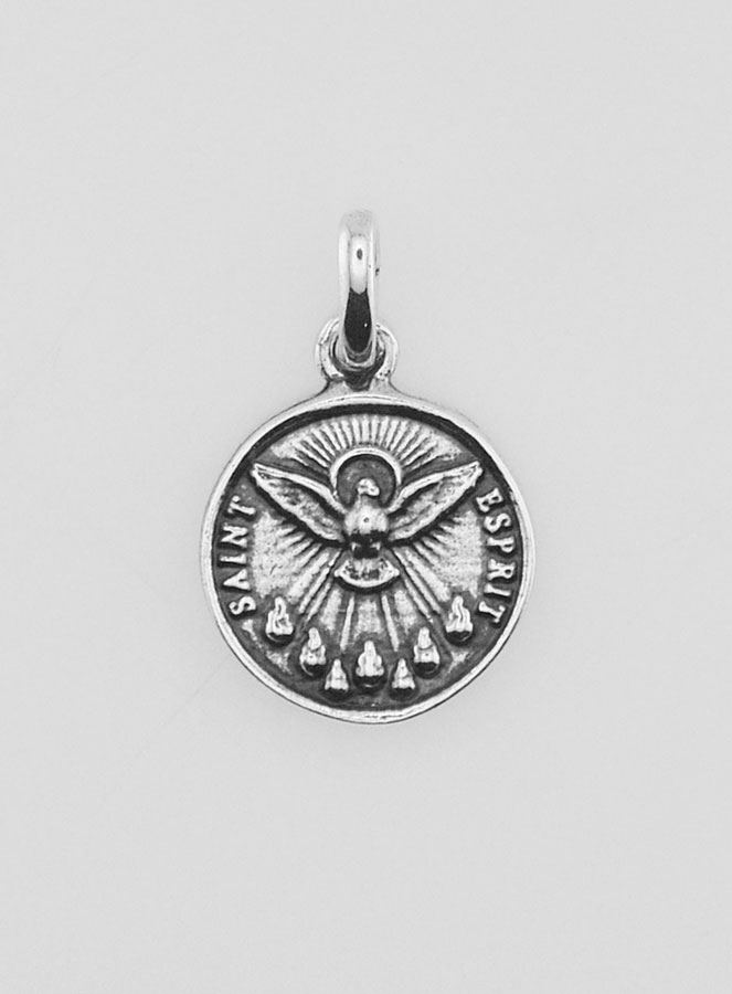 Medaglia Spirito Santo Placcata in Argento 925 - 12mm (pic 1)