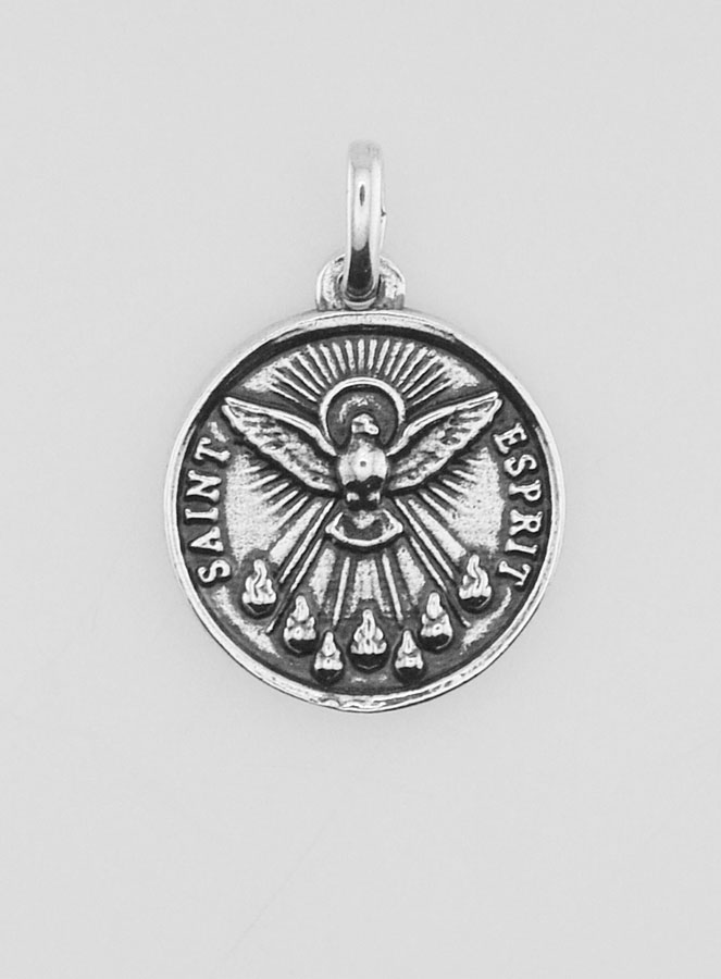 Medaglia Spirito Santo Placcata in Argento 925 - 15mm (pic 1)