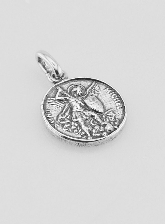 Medaglia San Michele Placcata in Argento 925 - 12mm (pic 3)