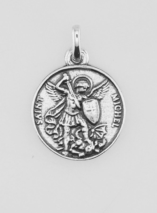 Medaglia San Michele Placcata in Argento 925 - 15mm (pic 1)
