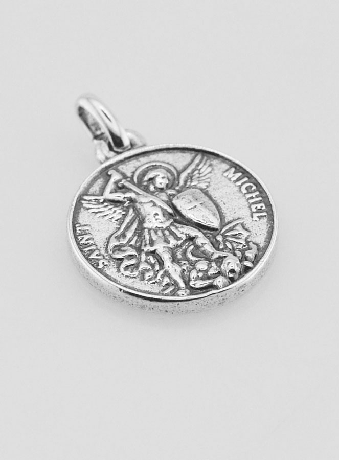 Medaglia San Michele Placcata in Argento 925 - 15mm (pic 3)