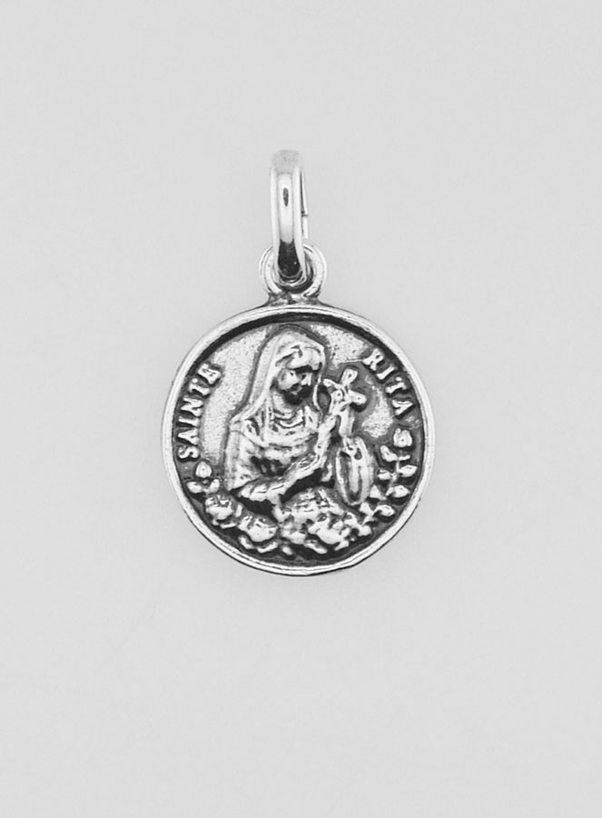 Medaglia Santa Rita Placcata in Argento 925 - 12mm (pic 1)