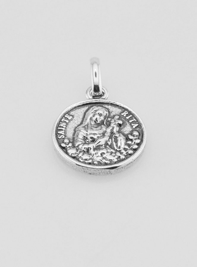 Medaglia Santa Rita Placcata in Argento 925 - 12mm (pic 2)