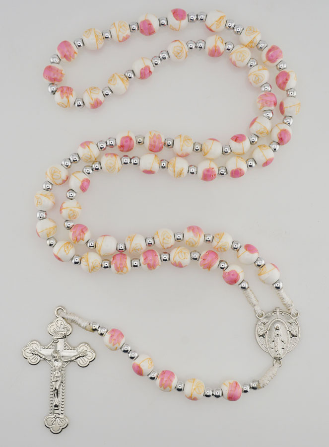 Rosario Medaglia Miracolosa in Ceramica - Rosa (pic 1)