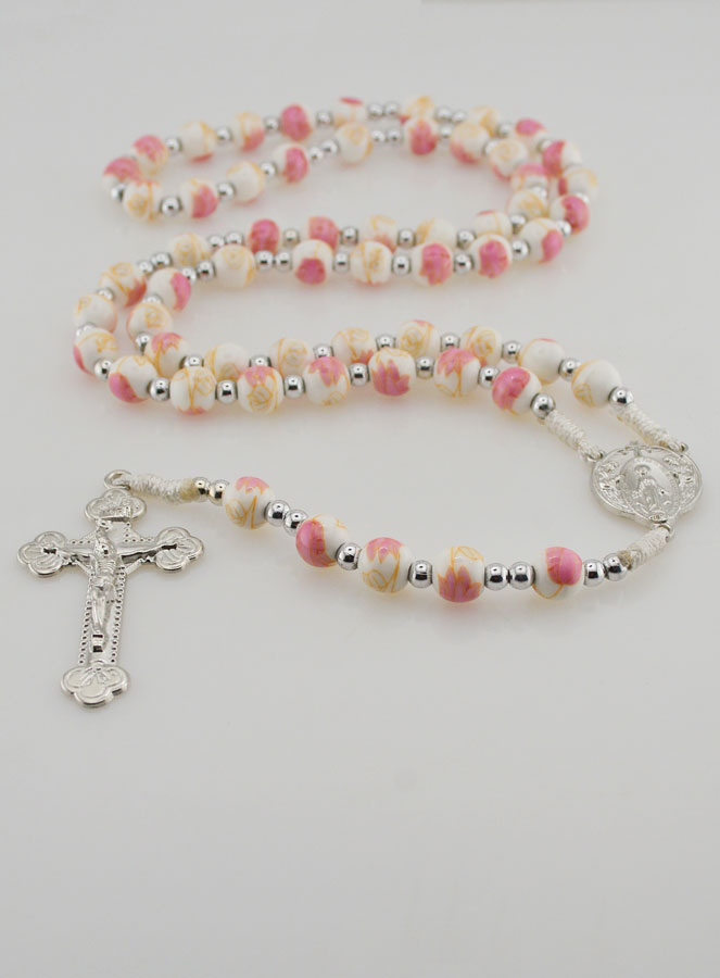 Rosario Medaglia Miracolosa in Ceramica - Rosa (pic 2)