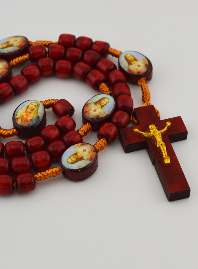Rosario Sacri Cuori Uniti di Maria e Gesù - Grani in Legno (pic 3)