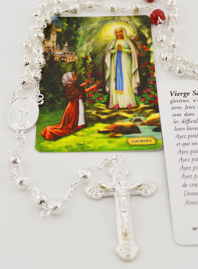 Rosario di Lourdes in Perle Ricamate e Rosa (pic 3)