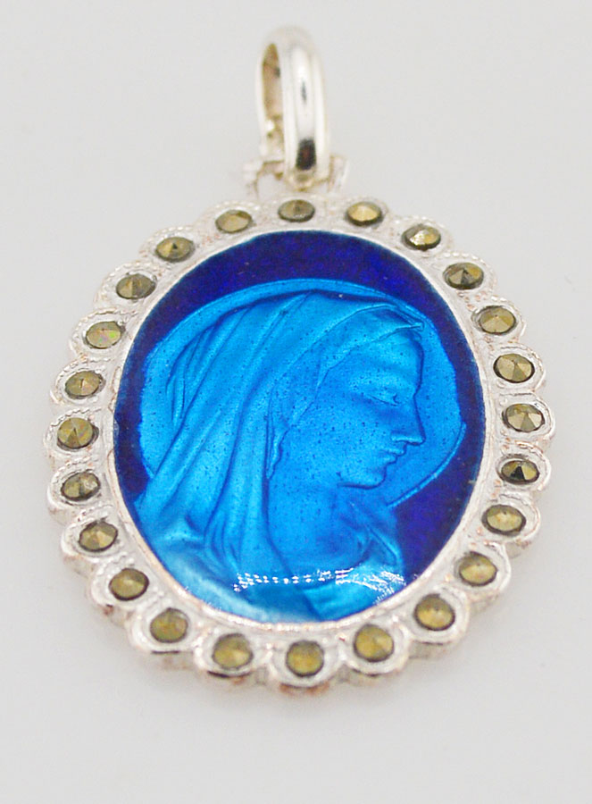 Medaglia Santa Vergine Maria in Argento e Smalto Blu - 30mm (pic 2)