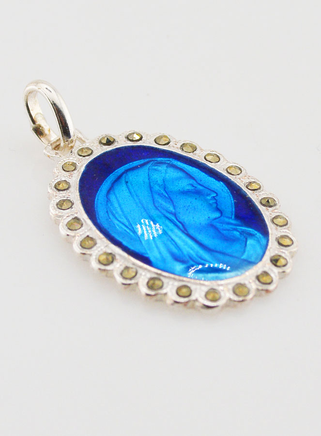 Medaglia Santa Vergine Maria in Argento e Smalto Blu - 30mm (pic 3)