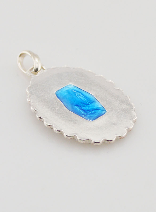 Medaglia Santa Vergine Maria in Argento e Smalto Blu - 30mm (pic 4)