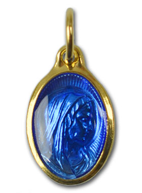 Medaglia Profilo Santa Vergine Maria Dorata Smalto Blu Ovale - 17mm (pic 1)