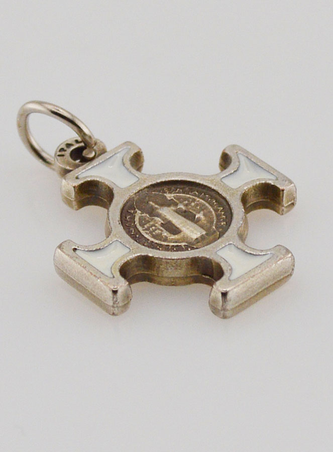 Ciondolo Croce di San Benedetto Metallo - Bianco - 2 cm (pic 4)