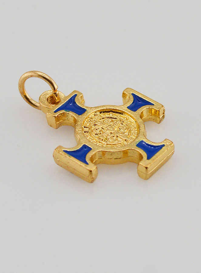 Ciondolo Croce di San Benedetto Dorato - Blu - 2 cm (pic 3)